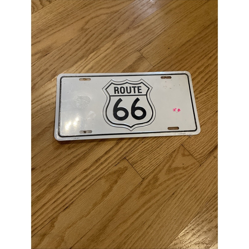 ROUTE‎ 66 White Black Logo STAMPED METAL LICENSE PLATE New Sealed